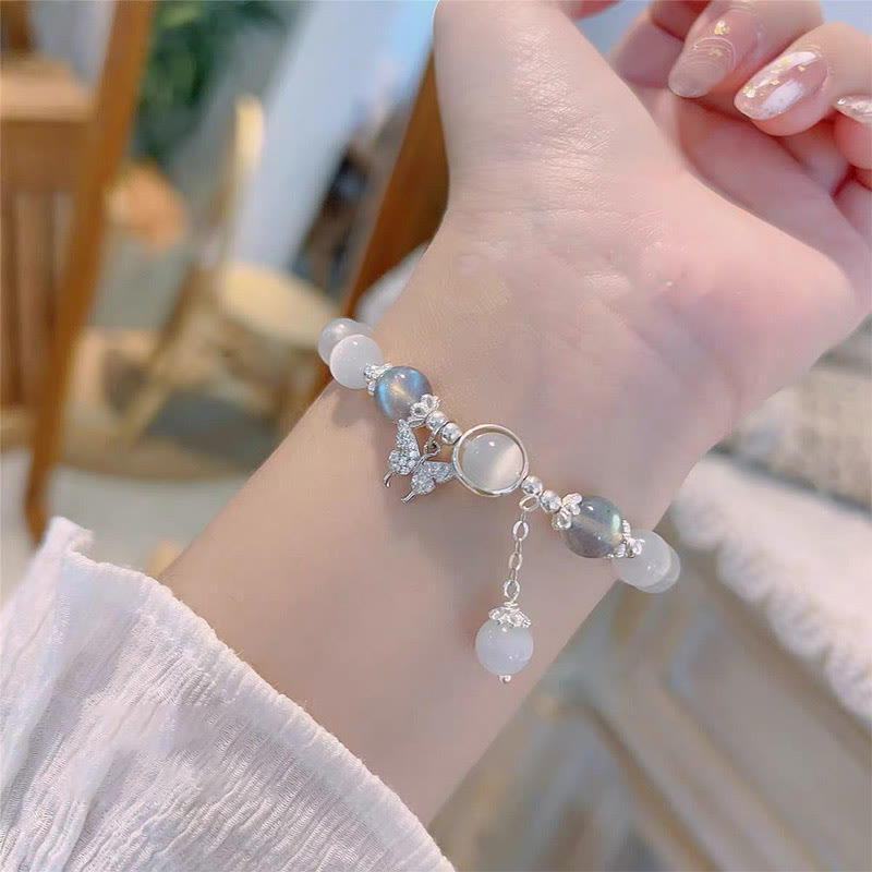 Pulsera de soporte con dije de estrella, mariposa, piedra lunar, ojo de gato, Buddha Stones