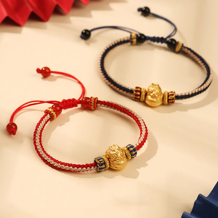 Pulsera trenzada hecha a mano con Buddha Stones de plata de ley 925 con dragón bebé, fuerza de la suerte