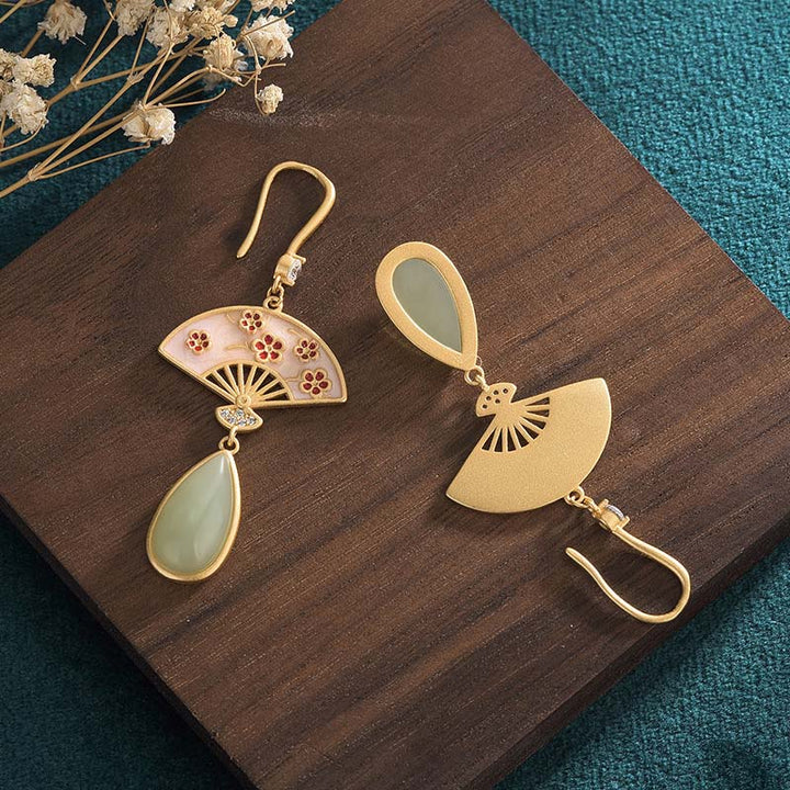 Pendientes colgantes de la suerte con diseño de abanico de aventurina verde natural con Buddha Stones