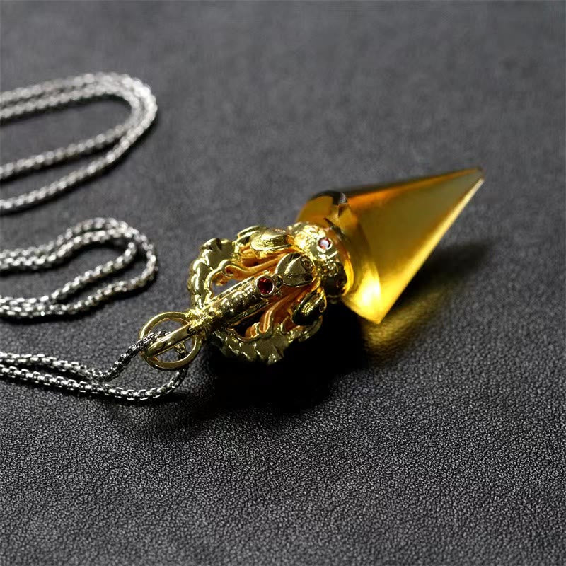 Buddha Stones tibetano Dorje Vajra 4 puntas Lotus Liuli cristal fuerza collar colgante