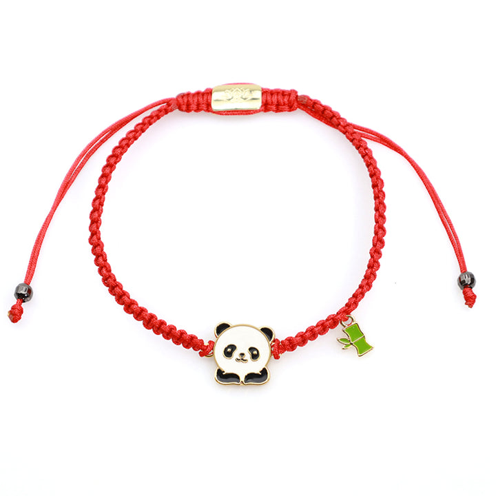 Pulsera de hilo rojo de la suerte de bambú Panda hecha a mano tibetana con Buddha Stones