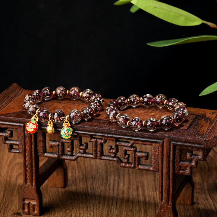 Pulsera de éxito con cuentas de cristal Liuli fluorescentes luminosas con abalorio familiar de bestia tragadora de oro con Buddha Stones