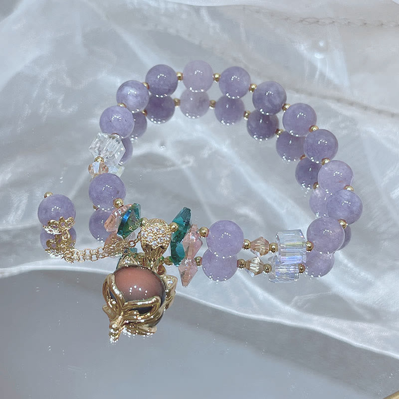 Pulsera de la felicidad con dije de zorro de jade púrpura natural con Buddha Stones