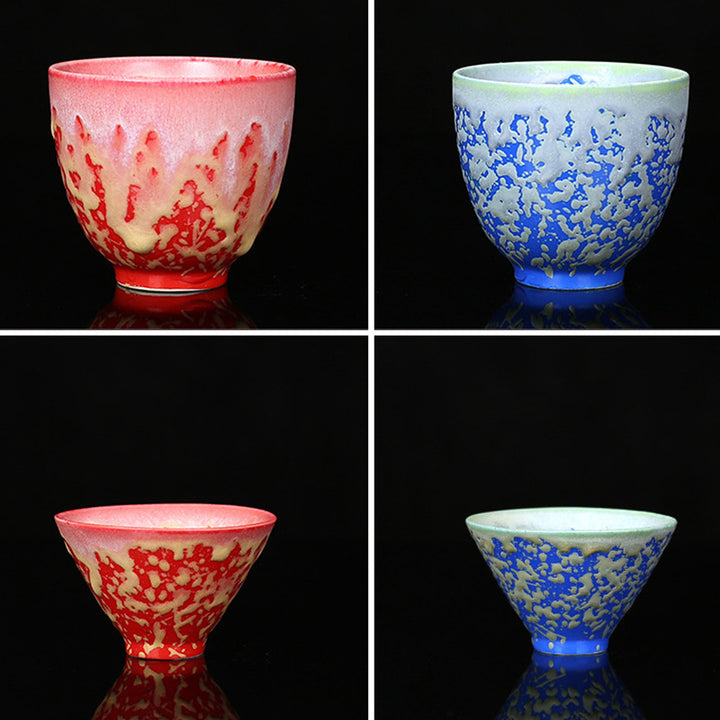 Buddha Stones, Retro Azul, rojo, gradiente, patrón de loto, cambio de horno, taza de té de cerámica, tazón de té de Kung Fu