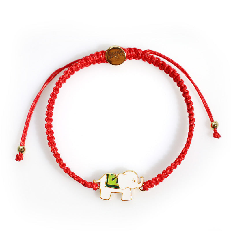Pulsera de hilo rojo con elefante de la suerte, de plata de ley 925 hecha a mano tibetana con Buddha Stones