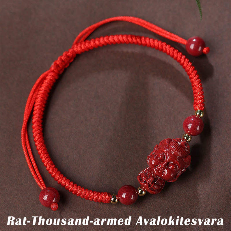 Pulsera de cuerda de bendición con amuleto de cinabrio de Buda natal del zodíaco chino con Buddha Stones