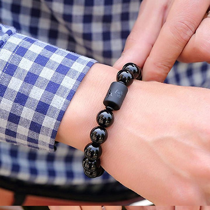 Pulsera de dragón fénix de obsidiana negra para limpieza del alma con Buddha Stones