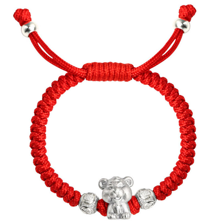 Pulsera para niños hecha a mano con cuerda roja del zodíaco chino de plata de ley 999 con Buddha Stones