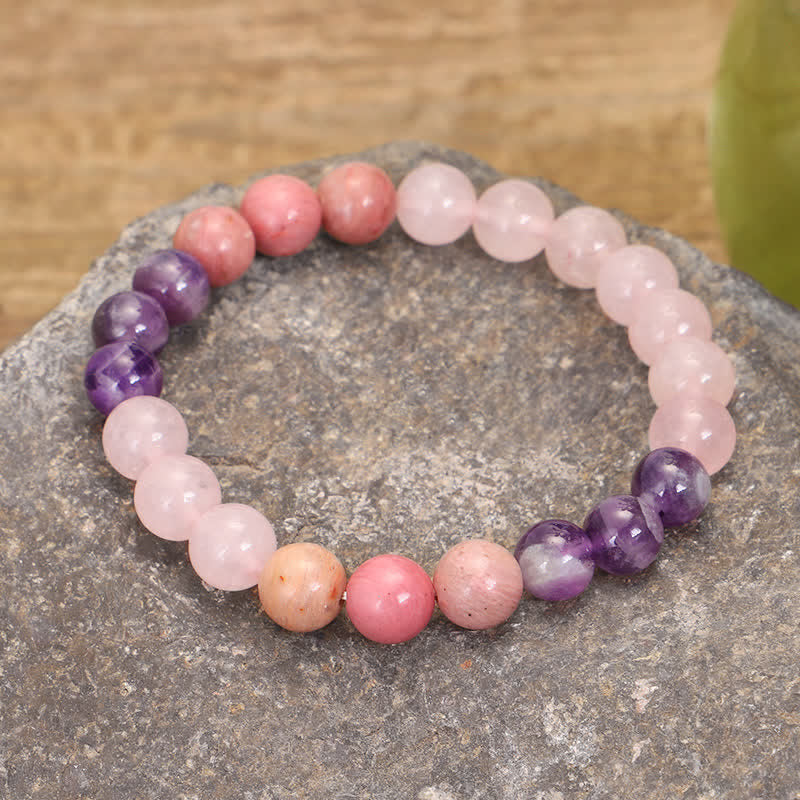 Pulsera de borlas curativas espirituales con Buddha Stones, 108 cuentas Mala, amatista, cuarzo rosa
