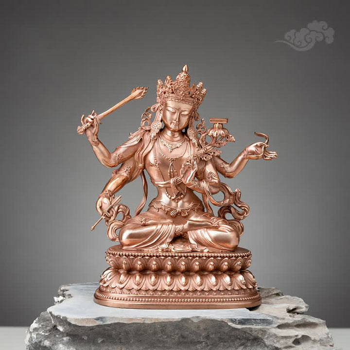 Estatuilla de Bodhisattva Manjusri de cuatro brazos, decoración de estatua de cobre de serenidad