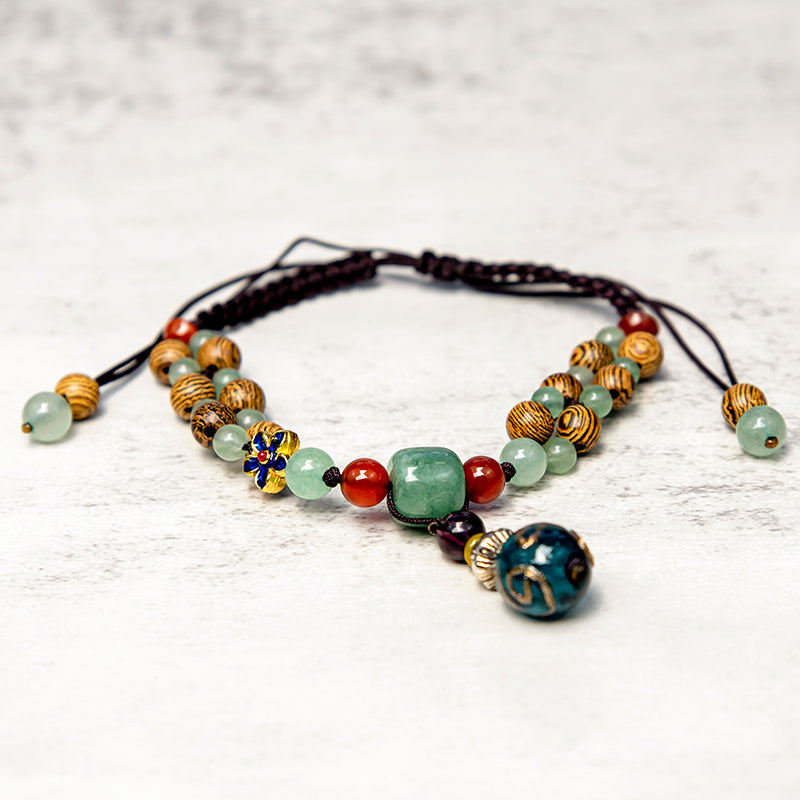 Tobillera Protección Equilibrio Aventurina Verde Madera Wenge Buddha Stones