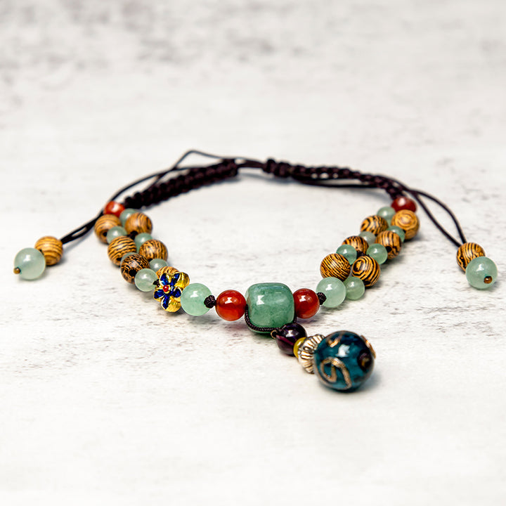 Tobillera Protección Equilibrio Aventurina Verde Madera Wenge Buddha Stones