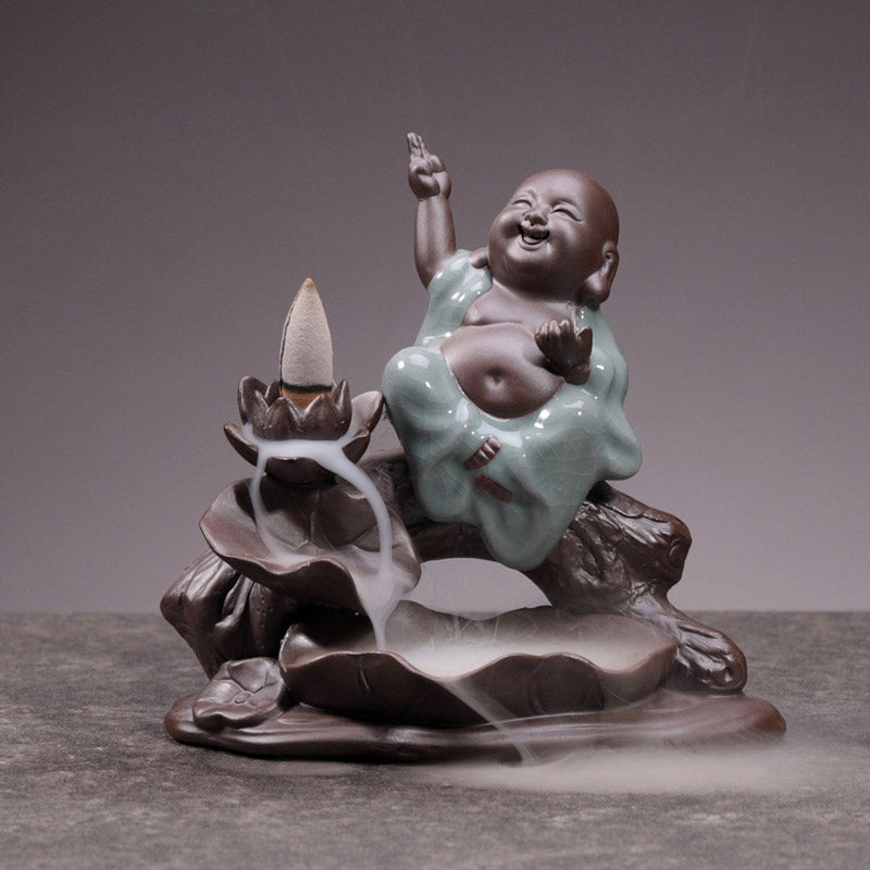 Quemador de incienso con bendición de loto de cerámica, Buddha Stones , pequeño monje, decoración