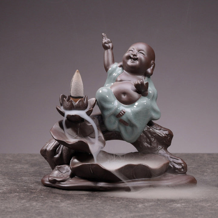 Quemador de incienso con bendición de loto de cerámica, Buddha Stones , pequeño monje, decoración
