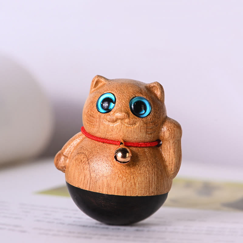 Buddha Stones Mini gato de la suerte gatito Phoebe Zhennan decoración de bendición de madera - 3,5 x 4,4 cm - image 0
