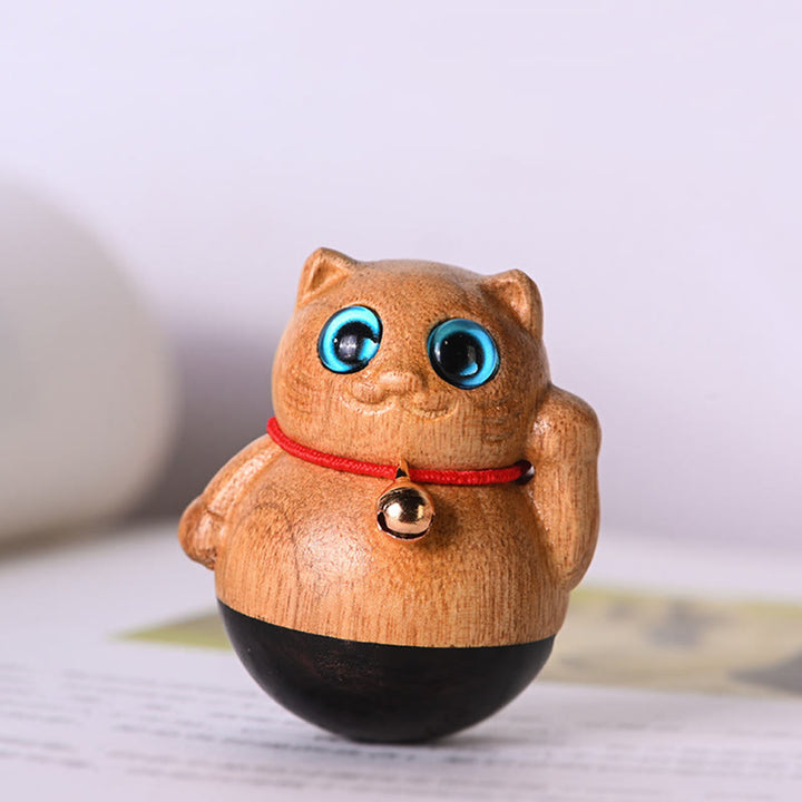 Buddha Stones Mini gato de la suerte gatito Phoebe Zhennan decoración de bendición de madera - 3,5 x 4,4 cm - image 0