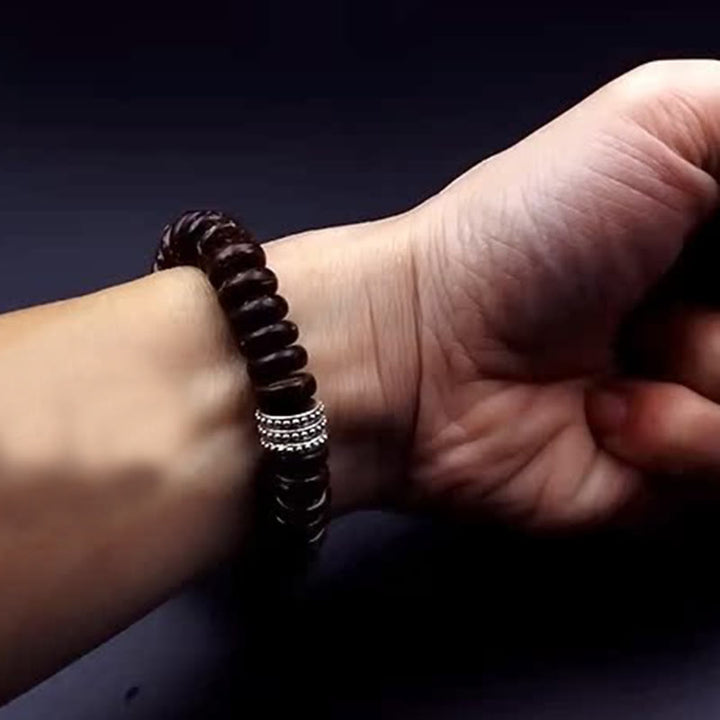 Pulsera positiva Om Mani Padme Hum de concha de coco tibetano natural con Buddha Stones