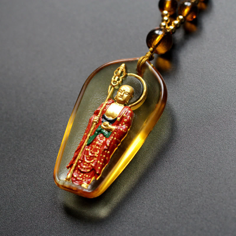 Collar con colgante de amuleto de compasión de cristal de Buda Liuli de Buddha Stones Ksitigarbha - Ksitigarbha de pie amarillo - image 1
