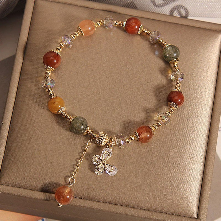 Pulsera con dije de mariposa de Cuarzo rutilado, cristal de arco iris, Fu Lu Shou Natural, Buddha Stones