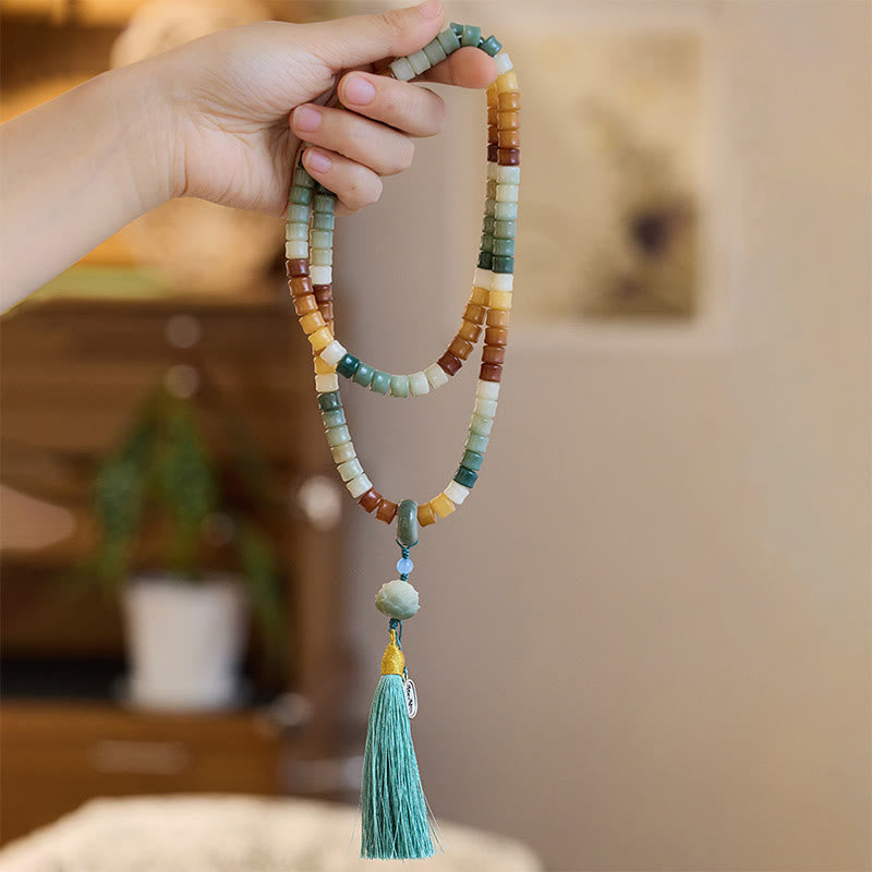 Buddha Stones 108 cuentas Mala, semilla Bodhi, pulsera de armonía grabada a mano de loto de Buda