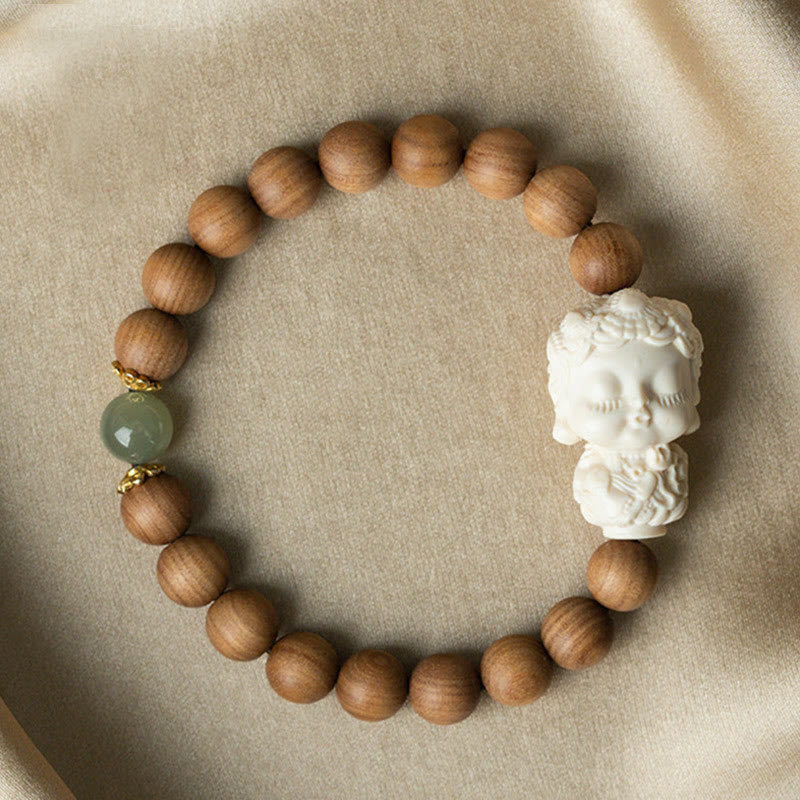 Pulsera de protección de tara verde con Buddha Stones , sándalo, jade hetiano, marfil, fruta