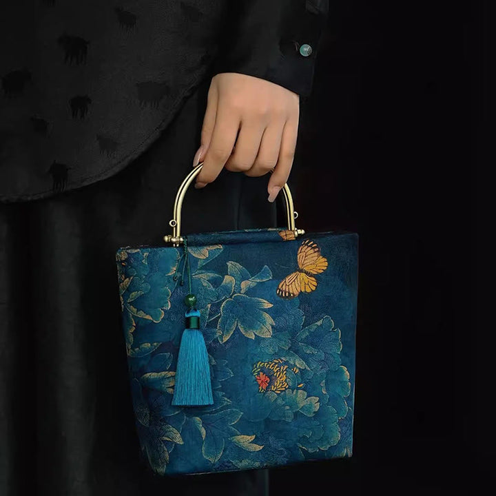 Bolso bandolera con cadena de metal, diseño de Buddha Stones y mariposas