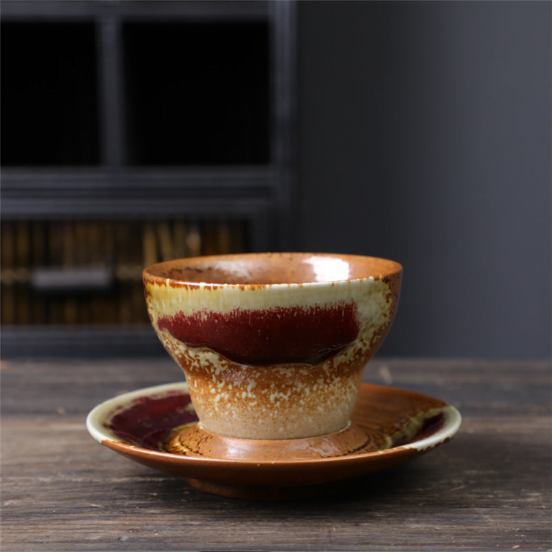 Taza de café de cerámica con diseño de planeta de Buddha Stones, taza de café y té de cerámica rugosa con platillo