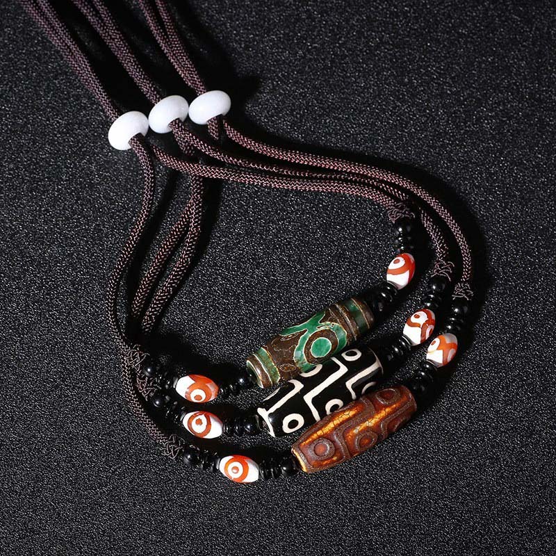 Collar de cadena de protección con cuentas Dzi tibetanas de nueve ojos con Buddha Stones
