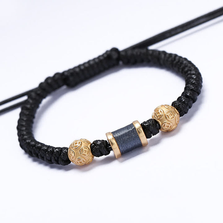 Pulsera de hilo trenzado con cuentas de moneda de cobre y plata de ley 999 con Buddha Stones