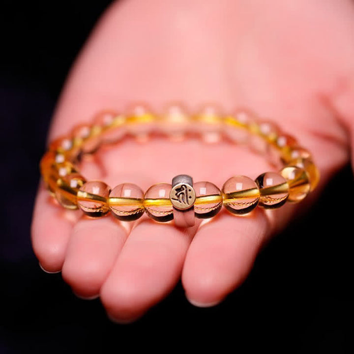 Pulsera de protección de citrino de Buda natal del zodíaco chino de plata de ley 925