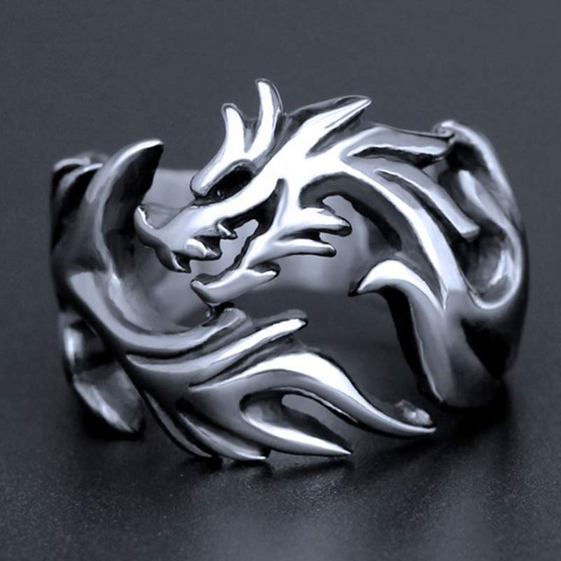 Anillo ajustable de fuerza de protección con patrón de dragón de Buddha Stones