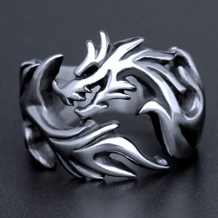 Anillo ajustable de fuerza de protección con patrón de dragón de Buddha Stones