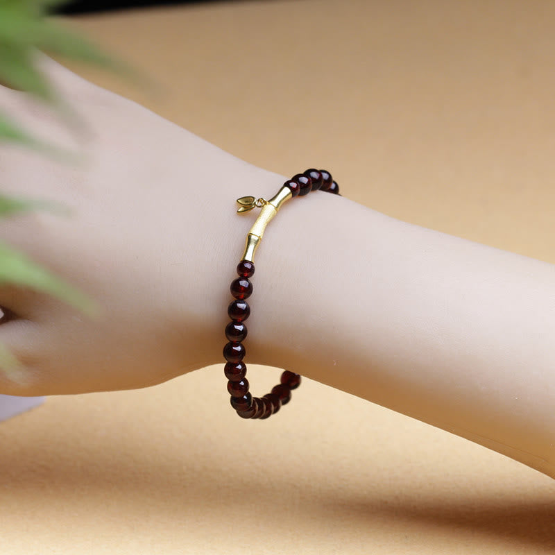 Pulsera de protección de bambú con granate natural, chapado en plata de ley 925, oro chapado en cobre de 14 quilates con Buddha Stones