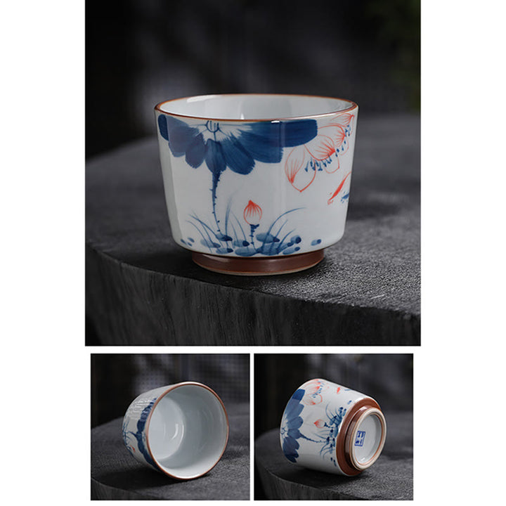 Tazas de té de cerámica de bambú con hojas de flor de loto y Buddha Stones, tazas de té de Kung Fu