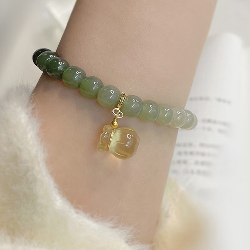 Pulsera de prosperidad con cuentas de jade natural hetiano con Buddha Stones