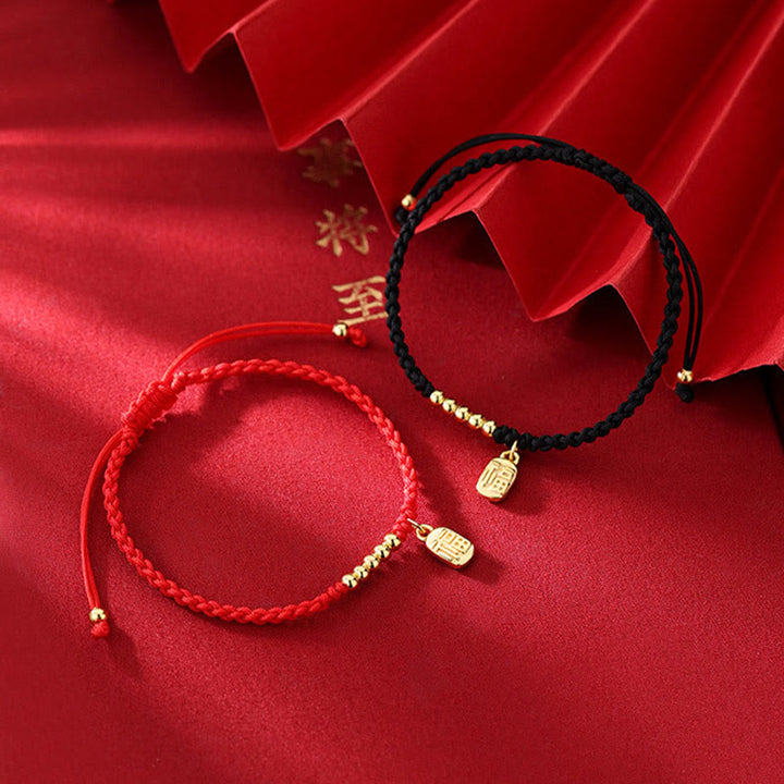 Pulsera de cuerda de la suerte con dije de personaje Fu hecho a mano con Buddha Stones