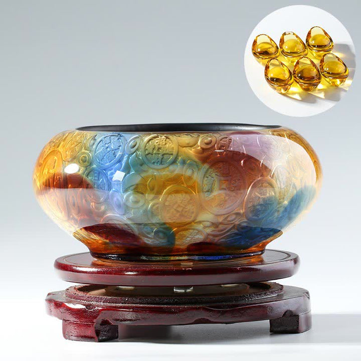 Cuenco del tesoro de cristal Liuli hecho a mano, lingotes, pieza de arte, decoración del hogar