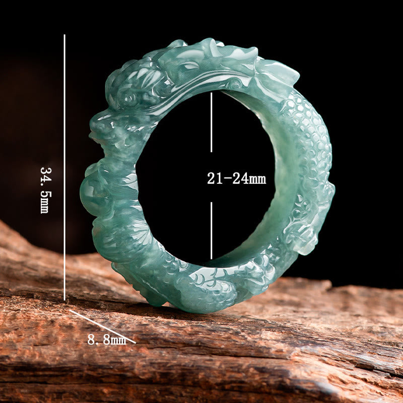 Anillo de éxito con dragón de jade natural de Buddha Stones