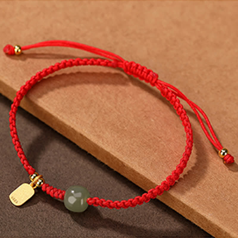 Pulsera de hilo rojo con Buddha Stones , plata de ley 925, Jade hetiano, bendición, riqueza
