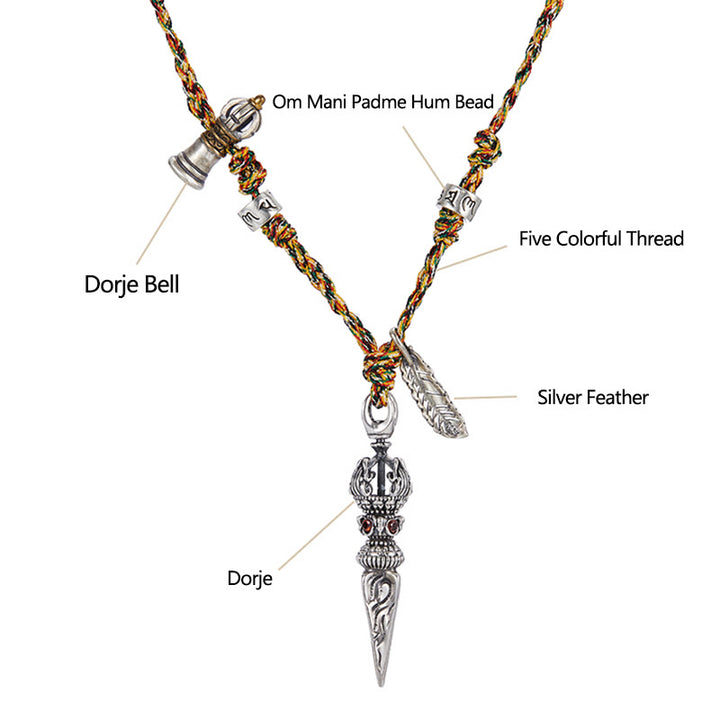 Colgante de plata de ley 925 hecho a mano tibetano Dorje Vajra Om Mani Padme Hum pluma fuerza collar colgante - image 5