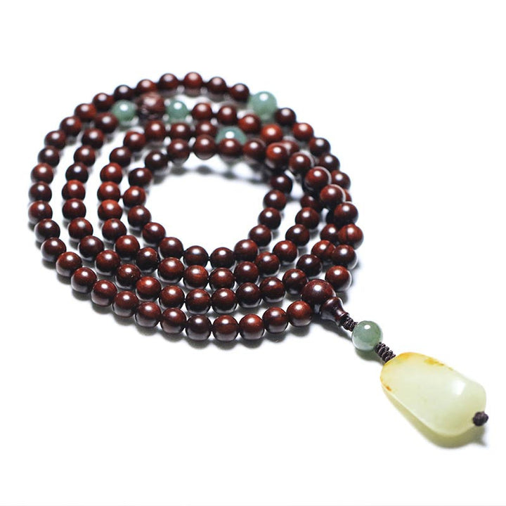 Pulsera de meditación Mala de Jade de sándalo rojo de hoja pequeña tibetana con Buddha Stones