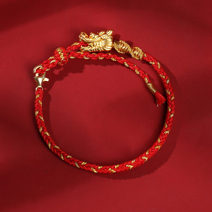 Pulsera trenzada de hilo rojo con nudo de ocho hilos de la suerte del dragón hecha a mano de plata de ley 999 con Buddha Stones