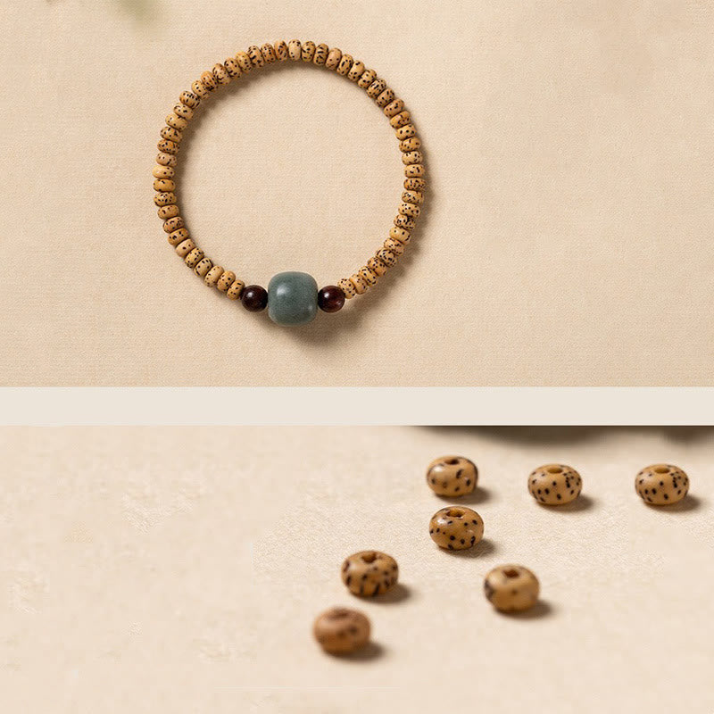 Pulsera de sabiduría de sándalo rojo con hojas pequeñas y semillas de Bodhi de Buddha Stones