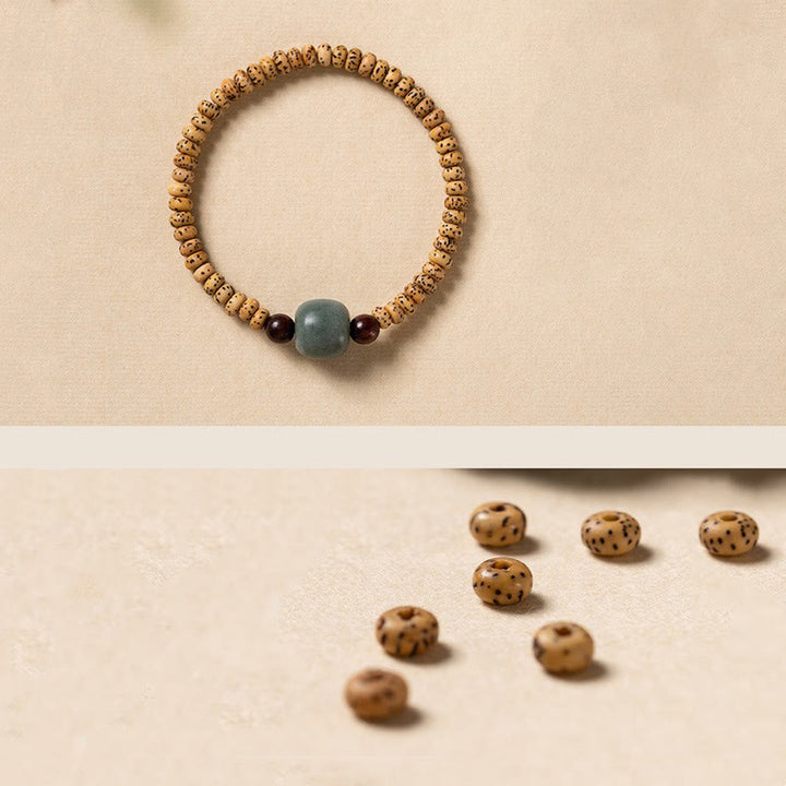 Pulsera de sabiduría de sándalo rojo con hojas pequeñas y semillas de Bodhi de Buddha Stones