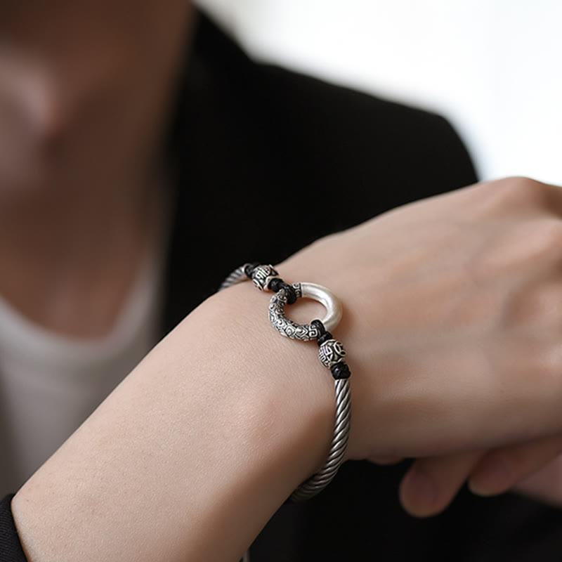 Pulsera de plata de ley 999 con Buddha Stones , hebilla de la paz, moneda de cobre, nubes auspiciosas, pulsera de la fortuna