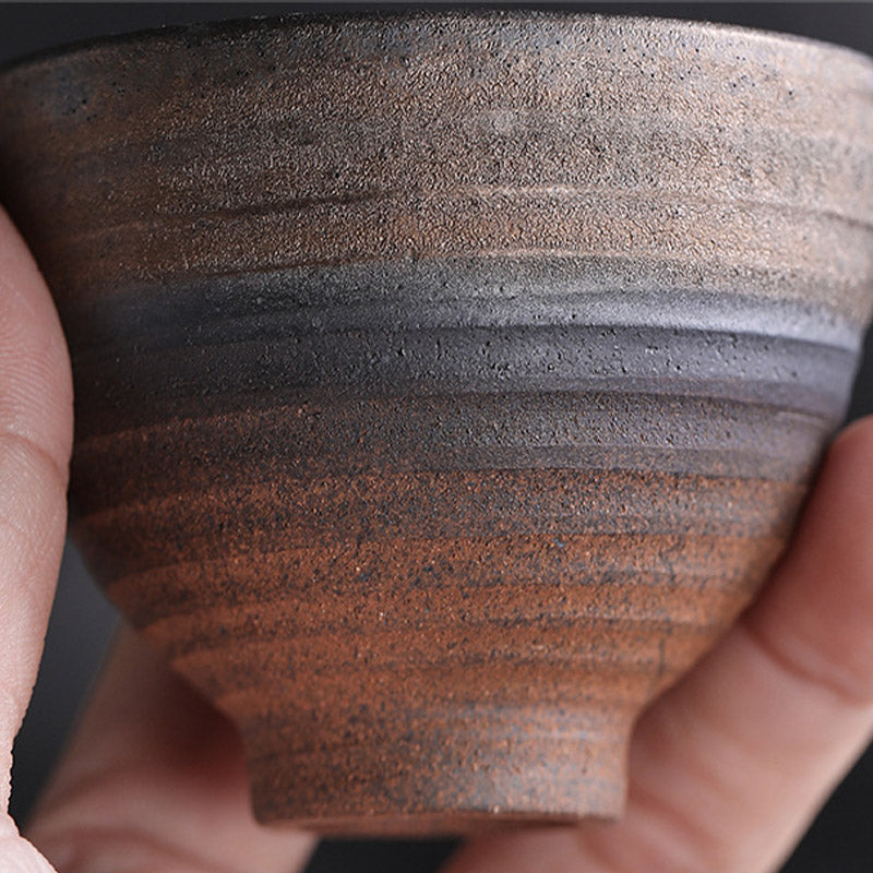 Taza de té de cerámica con textura de rayas marrones simples , Buddha Stones, tazón de taza de té de Kung Fu