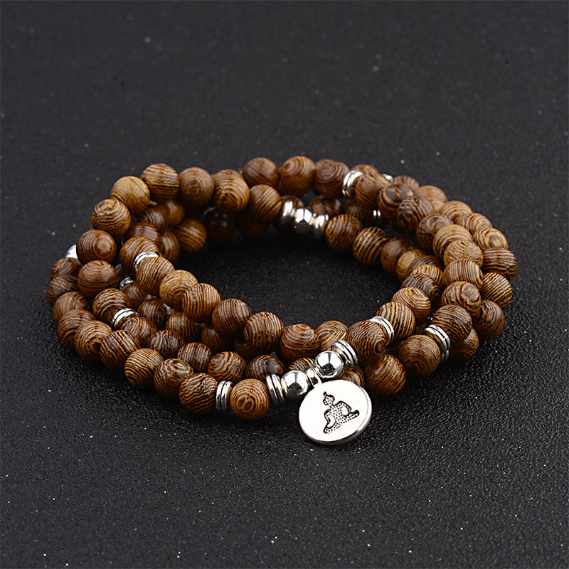 Pulsera de madera con relámpago tibetano de Buddha Stones Mala de Buda de loto