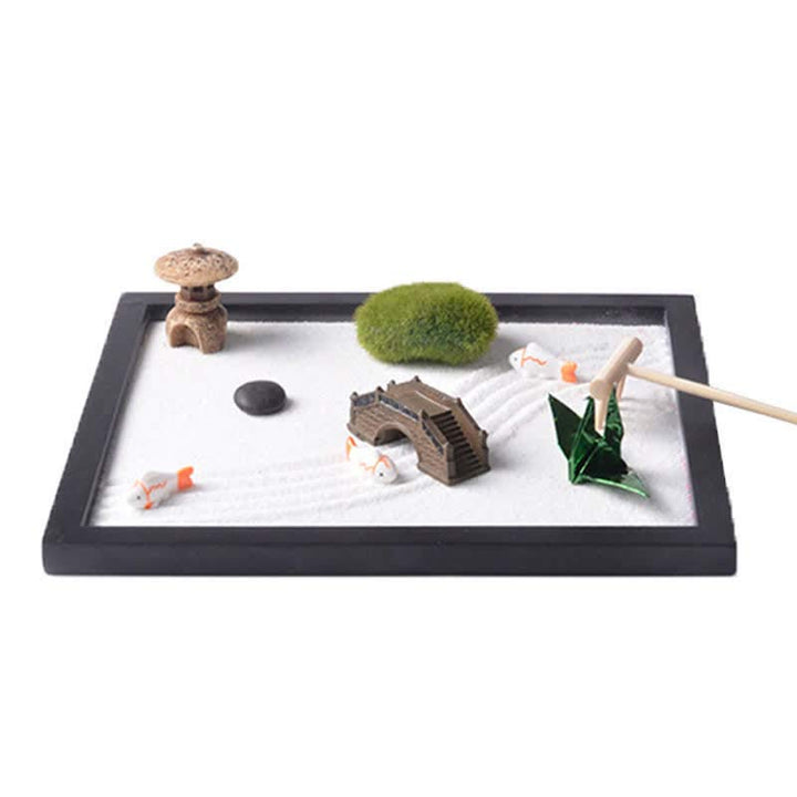 Pez Koi Pequeño Puente Hierba Paisaje Paz Meditación Zen Jardín Decoración