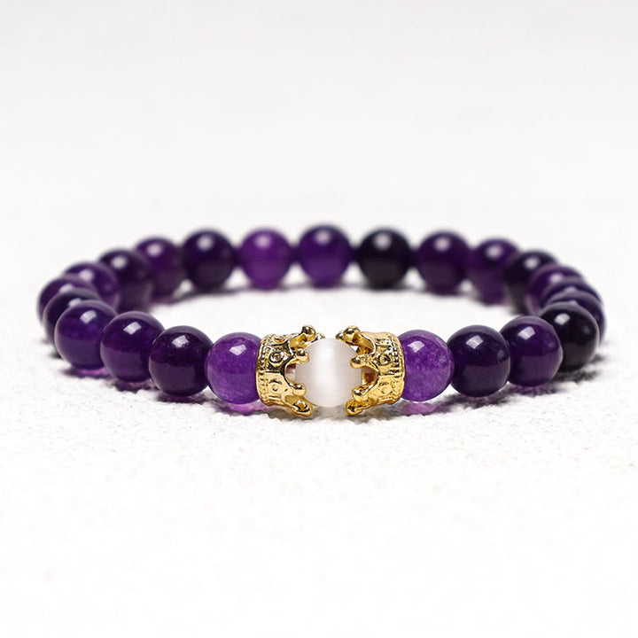 Buddha Stones Piedra Natural Rey y Reina Corona Curativa Cuentas de Energía Pulsera de Pareja