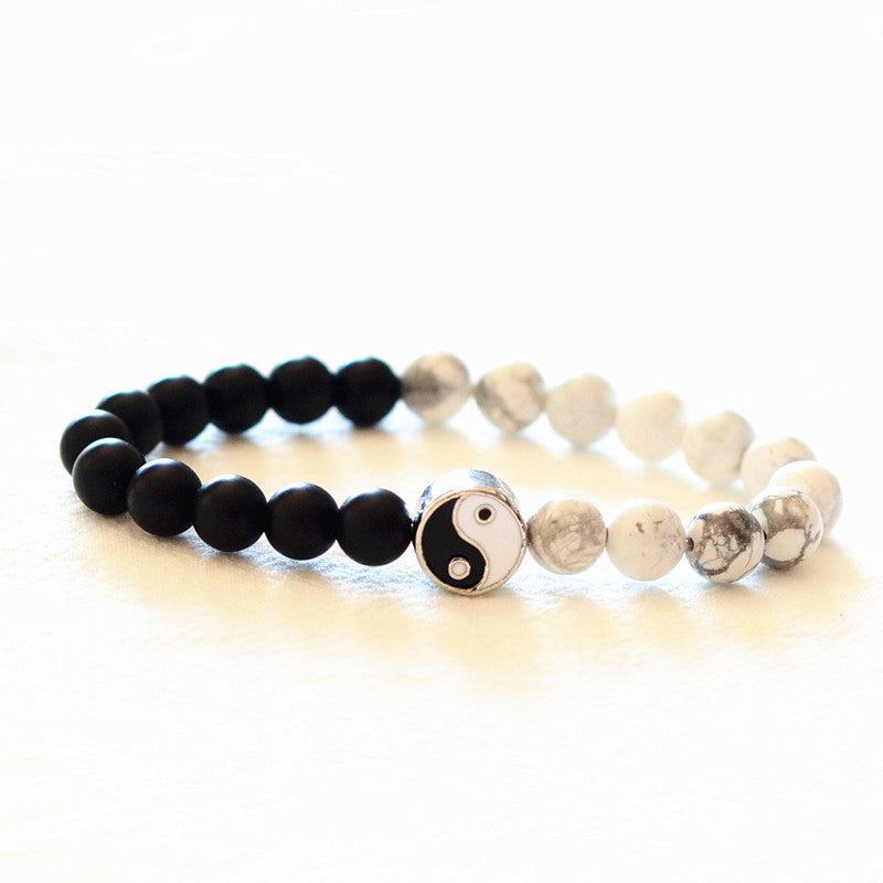 Buddha Stones, 3 uds., turquesa blanca Natural, cuentas de piedra esmerilada, pulsera de riqueza Yin Yang